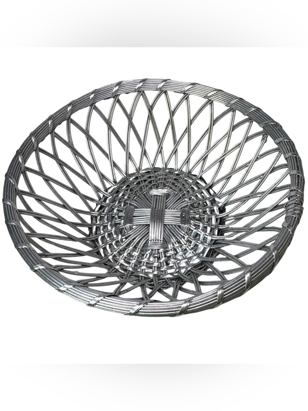 Vintage fruit bread weaved basket aluminum mcm mid century classic